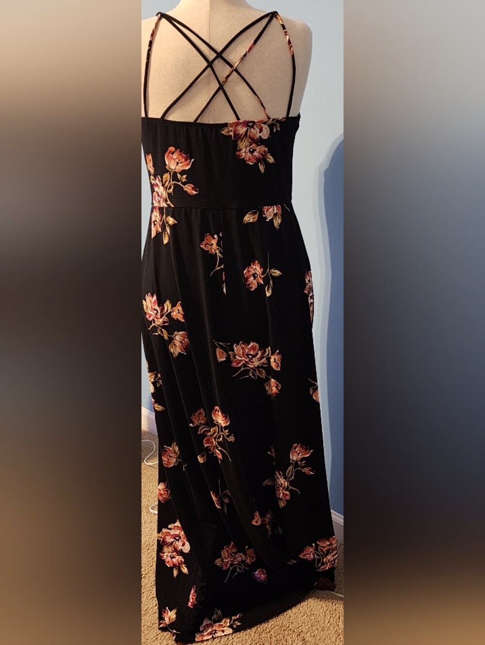 Nine Britton Black Floral Maxi Dress with Crisscross Straps